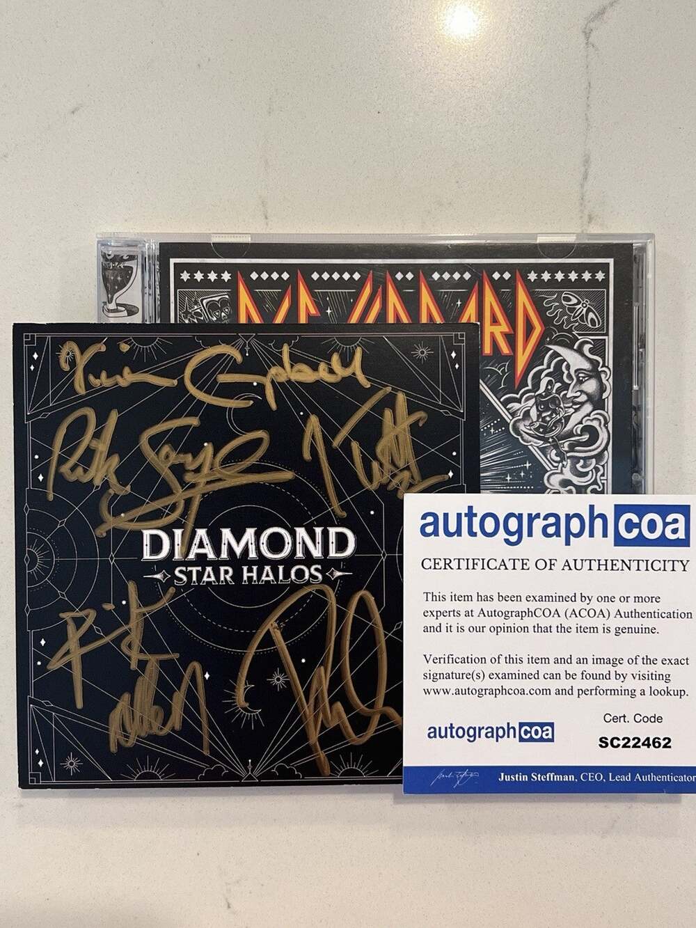 DEF LEPPARD COA SIGNED DIAMOND STAR HALOS CD W/ AUTOGRAPHED SIGNED INSERT ACOA 1
